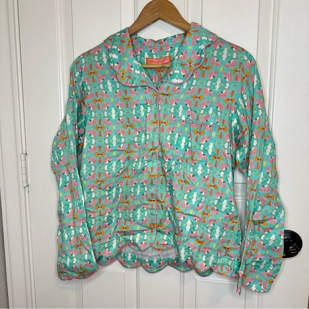 Nwt Brooks Avenue Multicolor Teal Birds In Paradise Long Sleeve Pj Set Sz S Boho — image 3 of 8
